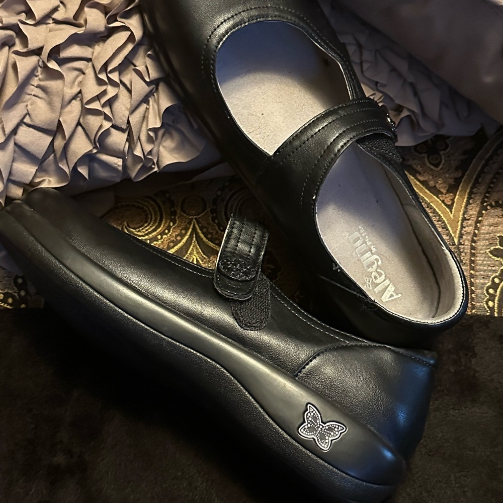 Alegria Black Mary Jane Shoes with Butterfly Accent